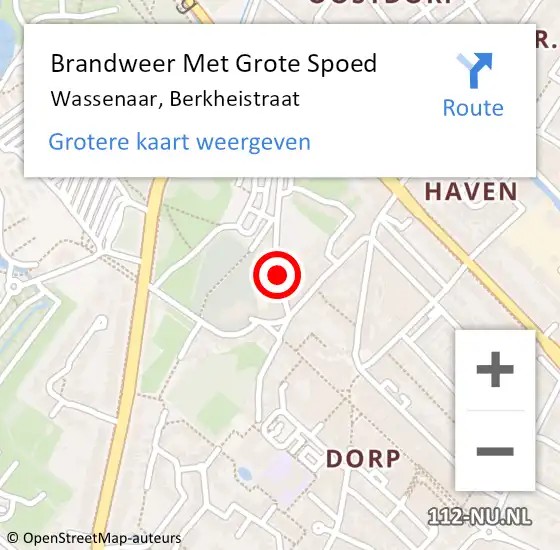 Locatie op kaart van de 112 melding: Brandweer Met Grote Spoed Naar Wassenaar, Berkheistraat op 25 april 2022 20:52