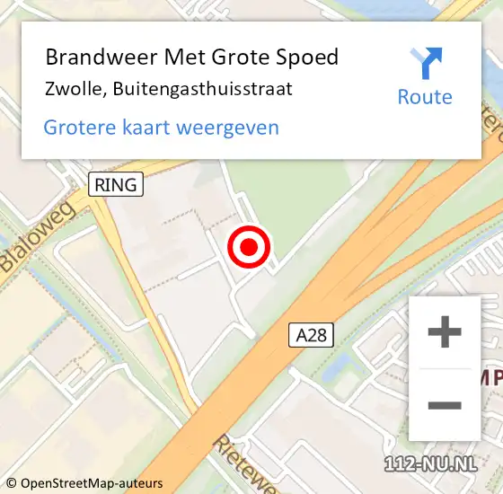 Locatie op kaart van de 112 melding: Brandweer Met Grote Spoed Naar Zwolle, Buitengasthuisstraat op 25 april 2022 21:04