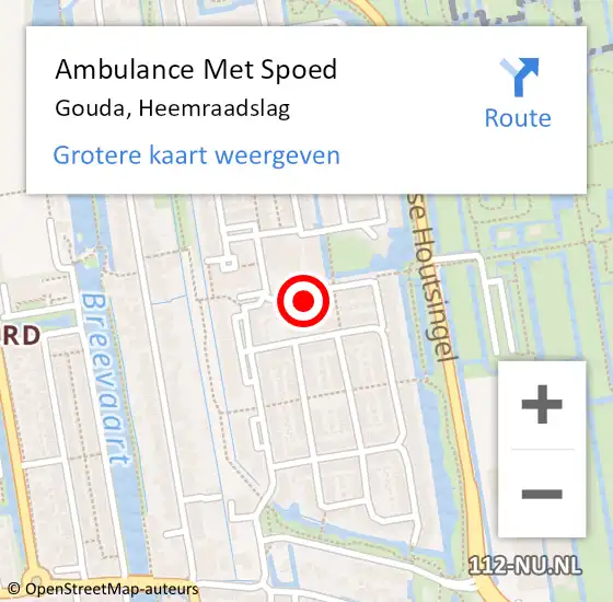 Locatie op kaart van de 112 melding: Ambulance Met Spoed Naar Gouda, Heemraadslag op 25 april 2022 21:13