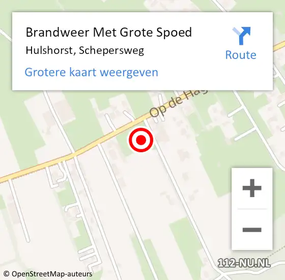 Locatie op kaart van de 112 melding: Brandweer Met Grote Spoed Naar Hulshorst, Schepersweg op 25 april 2022 21:23