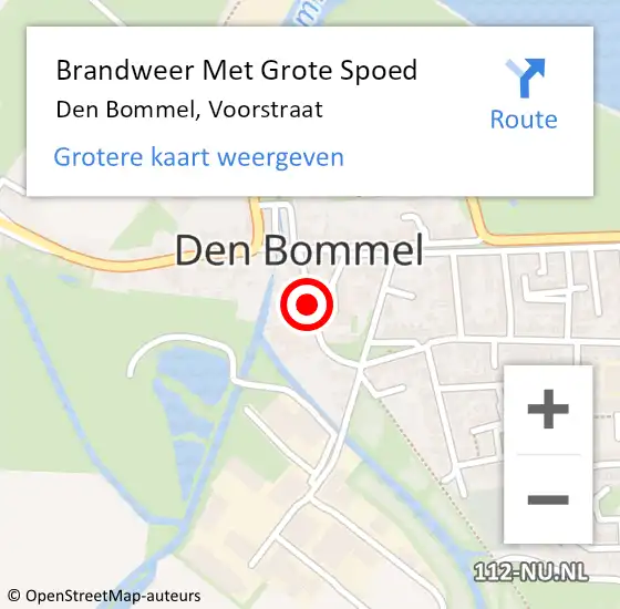 Locatie op kaart van de 112 melding: Brandweer Met Grote Spoed Naar Den Bommel, Voorstraat op 25 april 2022 21:26
