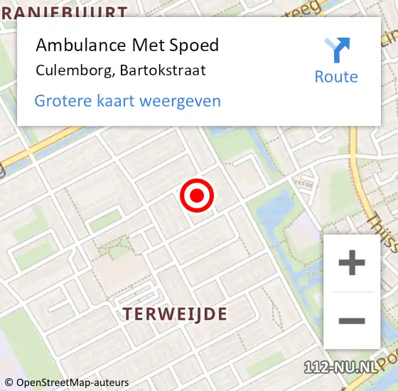 Locatie op kaart van de 112 melding: Ambulance Met Spoed Naar Culemborg, Bartokstraat op 25 april 2022 21:31