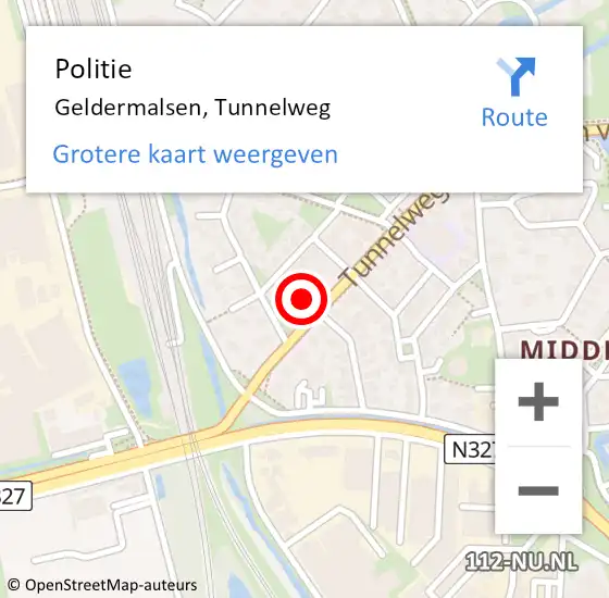 Locatie op kaart van de 112 melding: Politie Geldermalsen, Tunnelweg op 25 april 2022 22:03