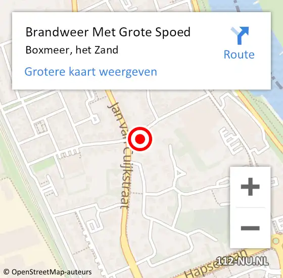 Locatie op kaart van de 112 melding: Brandweer Met Grote Spoed Naar Boxmeer, het Zand op 25 april 2022 22:37