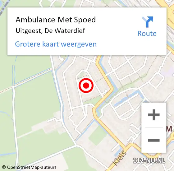 Locatie op kaart van de 112 melding: Ambulance Met Spoed Naar Uitgeest, De Waterdief op 25 april 2022 23:01