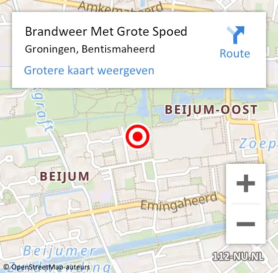 Locatie op kaart van de 112 melding: Brandweer Met Grote Spoed Naar Groningen, Bentismaheerd op 25 april 2022 23:25