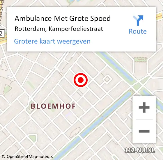 Locatie op kaart van de 112 melding: Ambulance Met Grote Spoed Naar Rotterdam, Kamperfoeliestraat op 25 april 2022 23:31
