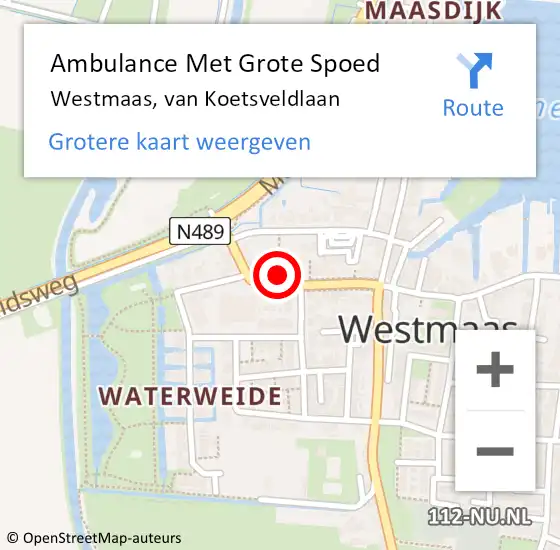 Locatie op kaart van de 112 melding: Ambulance Met Grote Spoed Naar Westmaas, van Koetsveldlaan op 25 april 2022 23:37