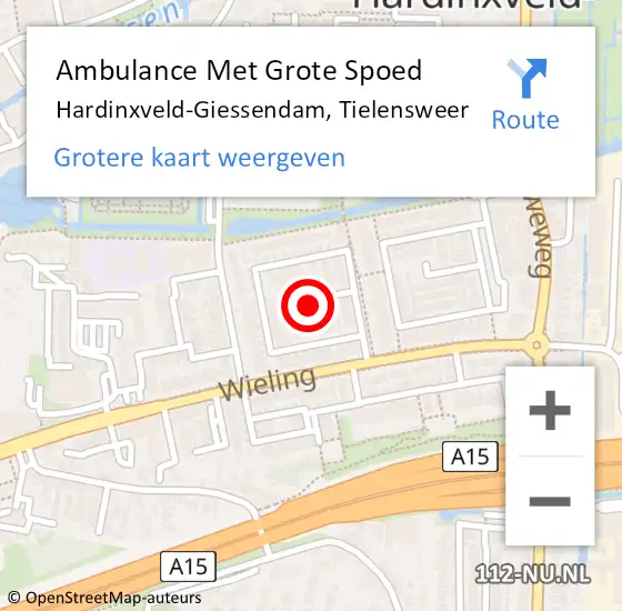 Locatie op kaart van de 112 melding: Ambulance Met Grote Spoed Naar Hardinxveld-Giessendam, Tielensweer op 26 april 2022 00:44