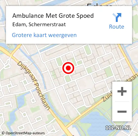 Locatie op kaart van de 112 melding: Ambulance Met Grote Spoed Naar Edam, Schermerstraat op 26 april 2022 00:47