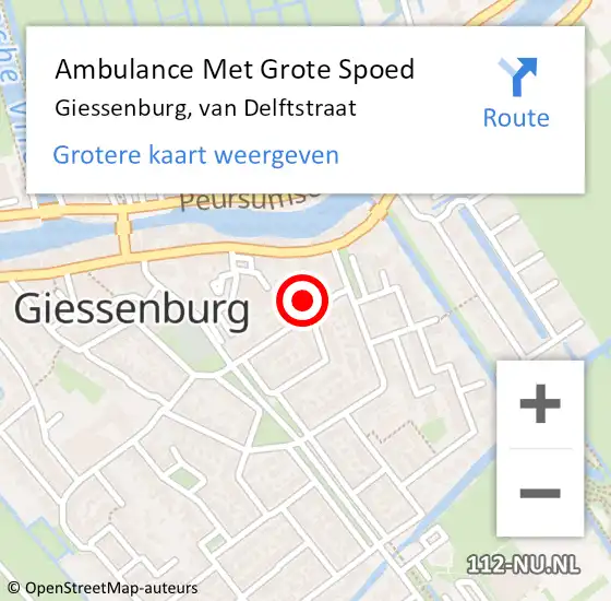 Locatie op kaart van de 112 melding: Ambulance Met Grote Spoed Naar Giessenburg, van Delftstraat op 26 april 2022 01:29