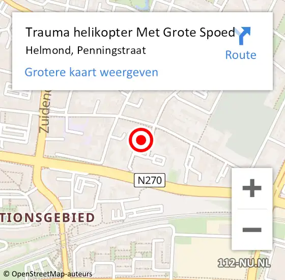 Locatie op kaart van de 112 melding: Trauma helikopter Met Grote Spoed Naar Helmond, Penningstraat op 26 april 2022 02:30