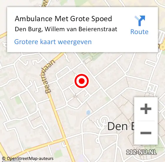 Locatie op kaart van de 112 melding: Ambulance Met Grote Spoed Naar Den Burg, Willem van Beierenstraat op 26 april 2022 03:06