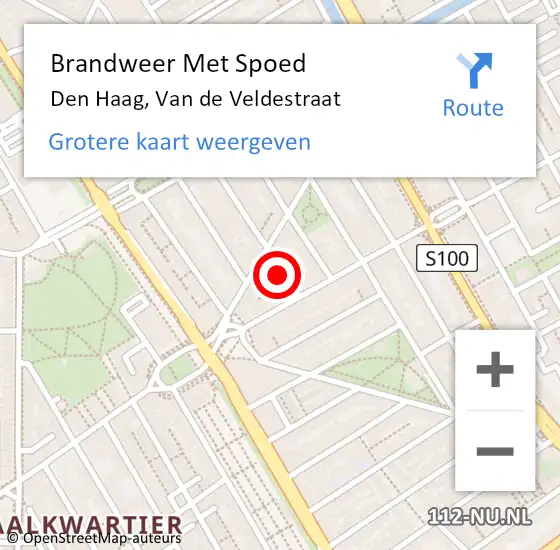Locatie op kaart van de 112 melding: Brandweer Met Spoed Naar Den Haag, Van de Veldestraat op 26 april 2022 05:40