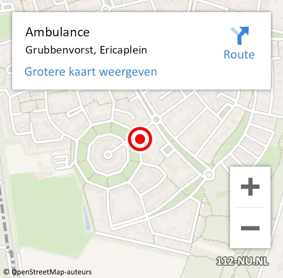 Locatie op kaart van de 112 melding: Ambulance Grubbenvorst, Ericaplein op 15 juli 2014 15:26