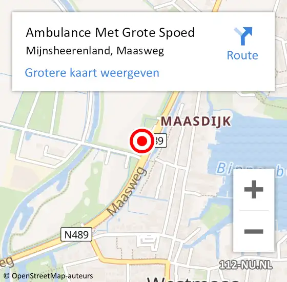 Locatie op kaart van de 112 melding: Ambulance Met Grote Spoed Naar Mijnsheerenland, Maasweg op 26 april 2022 07:37