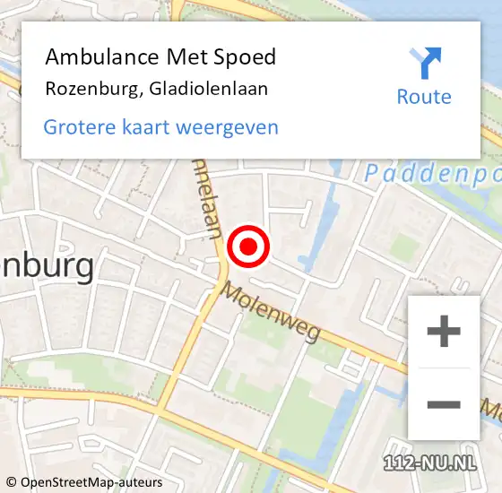 Locatie op kaart van de 112 melding: Ambulance Met Spoed Naar Rozenburg, Gladiolenlaan op 26 april 2022 07:53