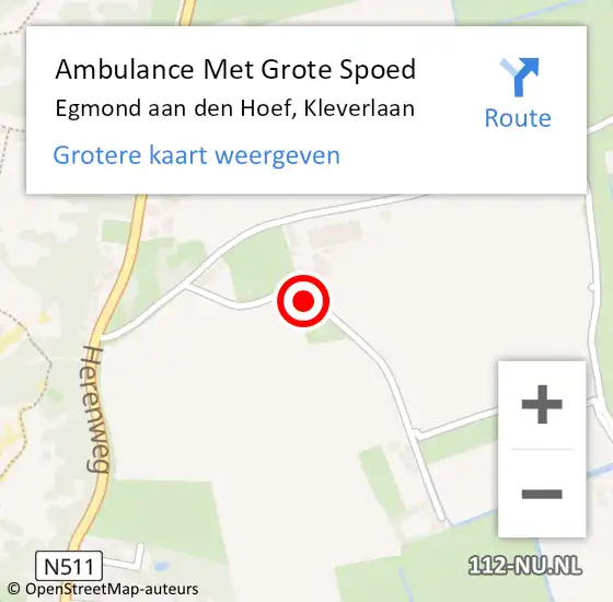 Locatie op kaart van de 112 melding: Ambulance Met Grote Spoed Naar Egmond aan den Hoef, Kleverlaan op 26 april 2022 08:14