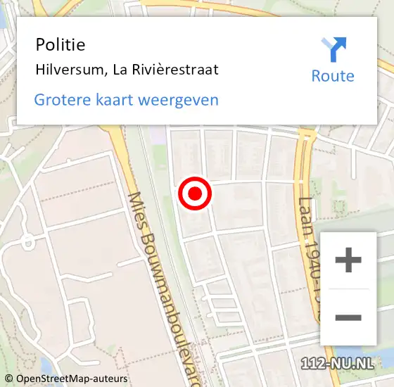 Locatie op kaart van de 112 melding: Politie Hilversum, La Rivièrestraat op 26 april 2022 08:14