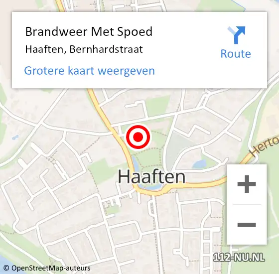 Locatie op kaart van de 112 melding: Brandweer Met Spoed Naar Haaften, Bernhardstraat op 26 april 2022 08:18