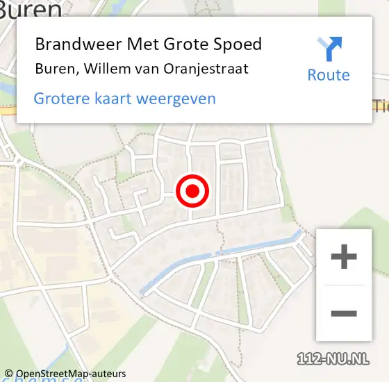 Locatie op kaart van de 112 melding: Brandweer Met Grote Spoed Naar Buren, Willem van Oranjestraat op 26 april 2022 09:01