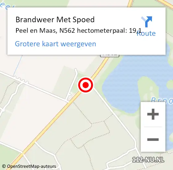 Locatie op kaart van de 112 melding: Brandweer Met Spoed Naar Peel en Maas, N562 hectometerpaal: 19,1 op 26 april 2022 09:34