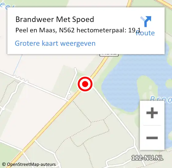 Locatie op kaart van de 112 melding: Brandweer Met Spoed Naar Peel en Maas, N562 hectometerpaal: 19,1 op 26 april 2022 09:38