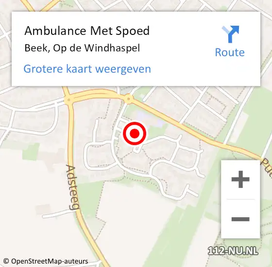 Locatie op kaart van de 112 melding: Ambulance Met Spoed Naar Beek, Op de Windhaspel op 15 juli 2014 15:37