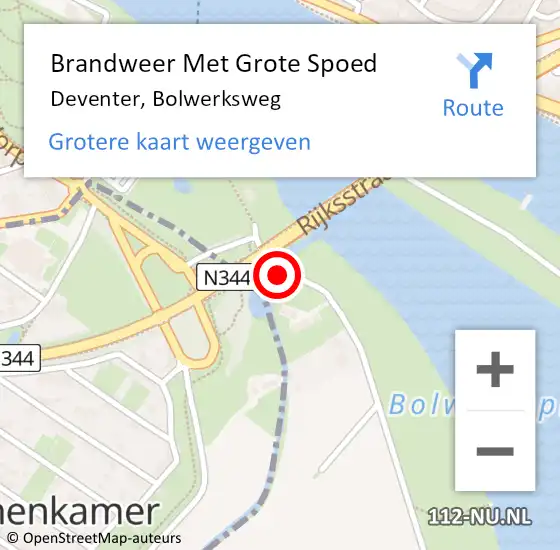 Locatie op kaart van de 112 melding: Brandweer Met Grote Spoed Naar Deventer, Bolwerksweg op 26 april 2022 09:50