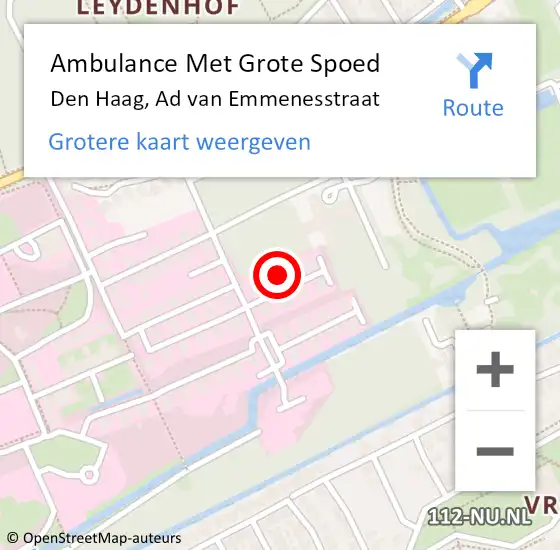 Locatie op kaart van de 112 melding: Ambulance Met Grote Spoed Naar Den Haag, Ad van Emmenesstraat op 26 april 2022 09:50