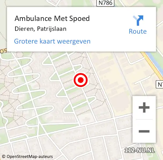 Locatie op kaart van de 112 melding: Ambulance Met Spoed Naar Dieren, Patrijslaan op 26 april 2022 09:52