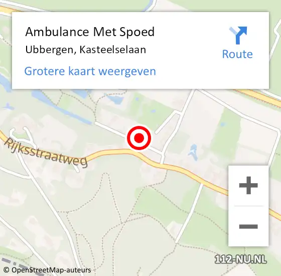 Locatie op kaart van de 112 melding: Ambulance Met Spoed Naar Ubbergen, Kasteelselaan op 26 april 2022 10:17