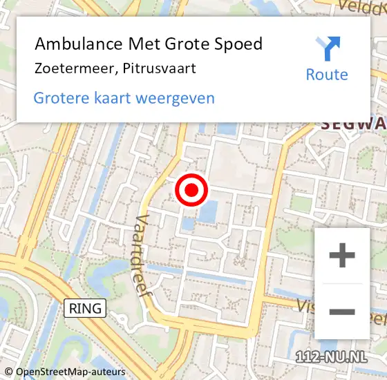 Locatie op kaart van de 112 melding: Ambulance Met Grote Spoed Naar Zoetermeer, Pitrusvaart op 26 april 2022 10:48