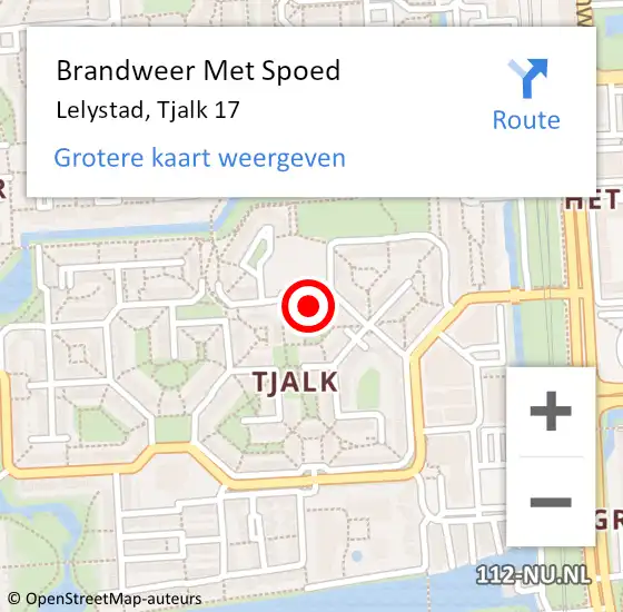 Locatie op kaart van de 112 melding: Brandweer Met Spoed Naar Lelystad, Tjalk 17 op 26 april 2022 10:59