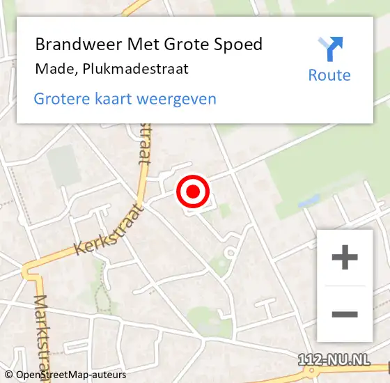 Locatie op kaart van de 112 melding: Brandweer Met Grote Spoed Naar Made, Plukmadestraat op 26 april 2022 11:29