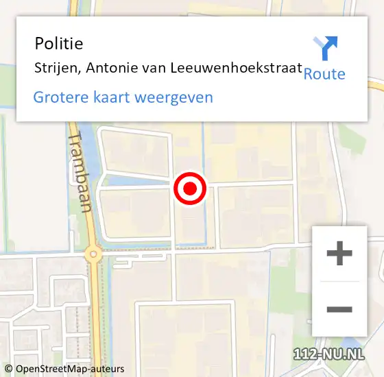 Locatie op kaart van de 112 melding: Politie Strijen, Antonie van Leeuwenhoekstraat op 15 juli 2014 15:47