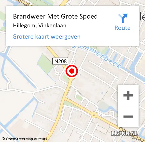 Locatie op kaart van de 112 melding: Brandweer Met Grote Spoed Naar Hillegom, Vinkenlaan op 26 april 2022 11:43