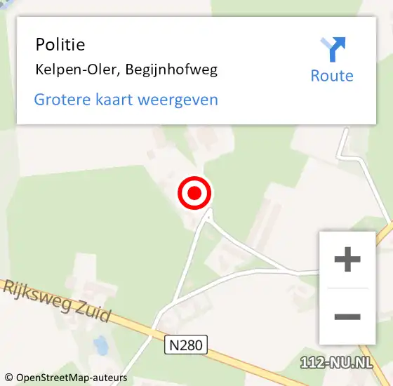 Locatie op kaart van de 112 melding: Politie Kelpen-Oler, Begijnhofweg op 26 april 2022 11:48