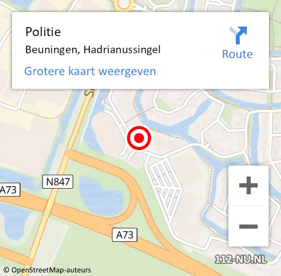 Locatie op kaart van de 112 melding: Politie Beuningen, Hadrianussingel op 26 april 2022 11:56