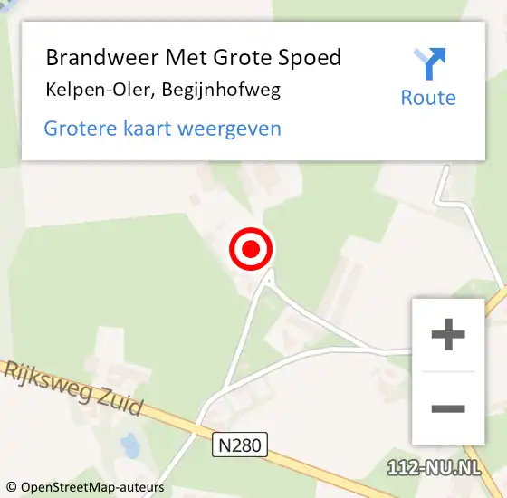 Locatie op kaart van de 112 melding: Brandweer Met Grote Spoed Naar Kelpen-Oler, Begijnhofweg op 26 april 2022 12:07