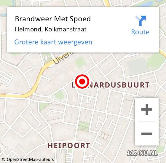 Locatie op kaart van de 112 melding: Brandweer Met Spoed Naar Helmond, Kolkmanstraat op 26 april 2022 12:15