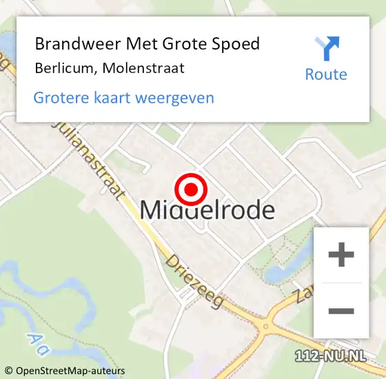 Locatie op kaart van de 112 melding: Brandweer Met Grote Spoed Naar Berlicum, Molenstraat op 26 april 2022 12:23