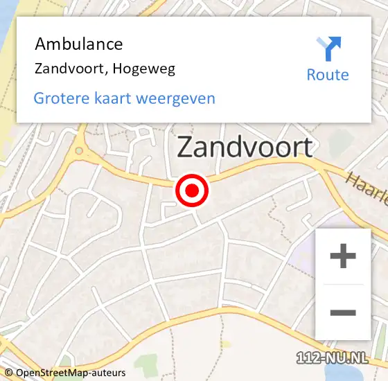 Locatie op kaart van de 112 melding: Ambulance Zandvoort, Hogeweg op 26 april 2022 12:25