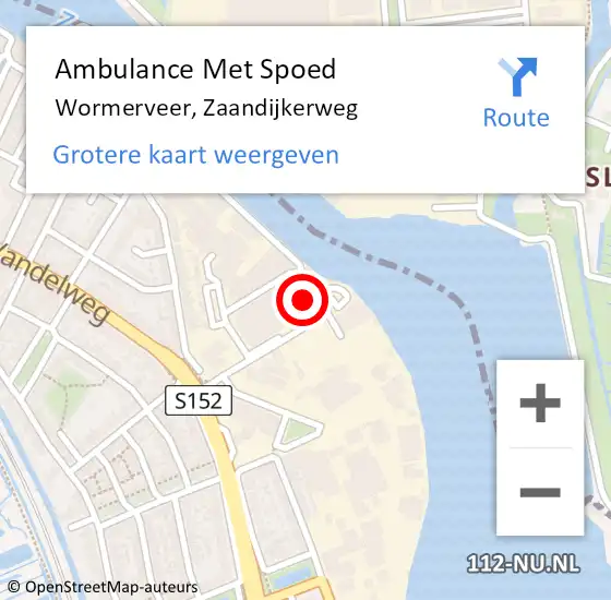 Locatie op kaart van de 112 melding: Ambulance Met Spoed Naar Wormerveer, Zaandijkerweg op 26 april 2022 12:34