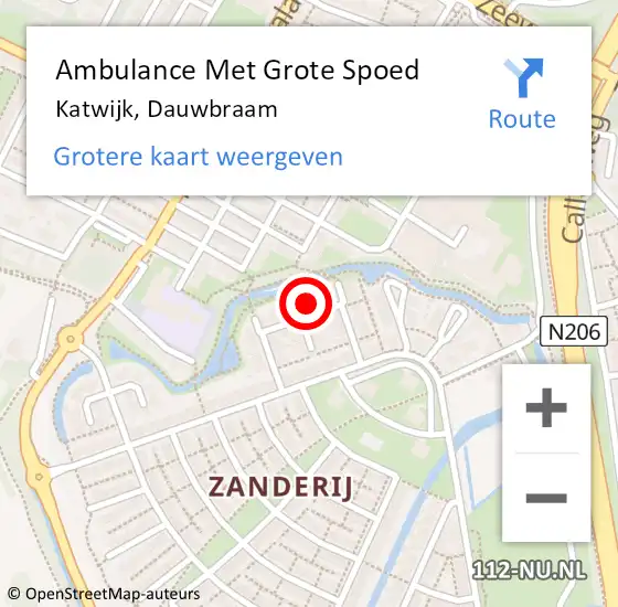 Locatie op kaart van de 112 melding: Ambulance Met Grote Spoed Naar Katwijk, Dauwbraam op 26 april 2022 12:57