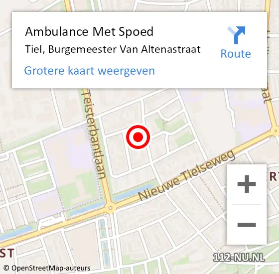 Locatie op kaart van de 112 melding: Ambulance Met Spoed Naar Tiel, Burgemeester Van Altenastraat op 26 april 2022 13:11