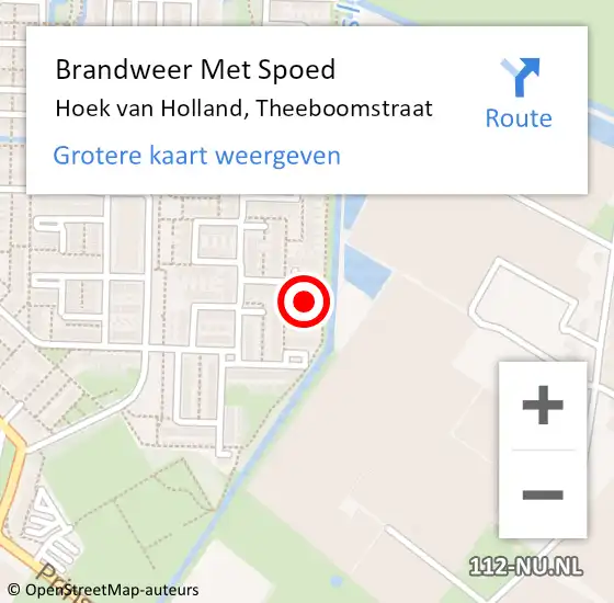 Locatie op kaart van de 112 melding: Brandweer Met Spoed Naar Hoek van Holland, Theeboomstraat op 26 april 2022 13:14