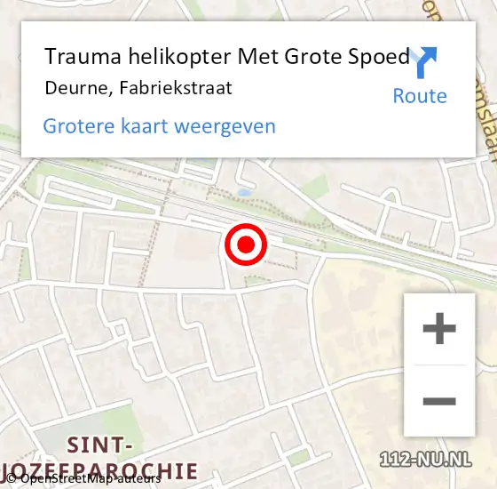 Locatie op kaart van de 112 melding: Trauma helikopter Met Grote Spoed Naar Deurne, Fabriekstraat op 26 april 2022 13:24