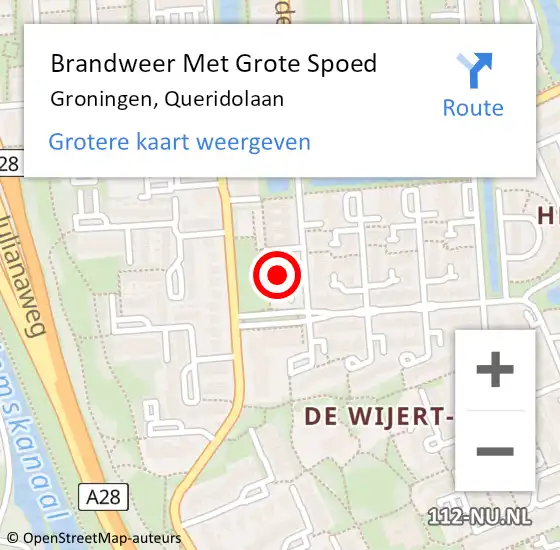 Locatie op kaart van de 112 melding: Brandweer Met Grote Spoed Naar Groningen, Queridolaan op 26 april 2022 14:30