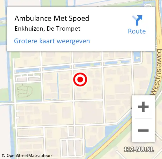 Locatie op kaart van de 112 melding: Ambulance Met Spoed Naar Enkhuizen, De Trompet op 26 april 2022 14:37